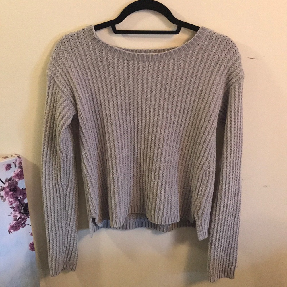 Cozy Fall Grey Velvet Sweater